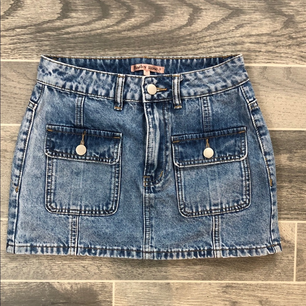 Bailey Blue Denim Mini Skirt with Front Pockets